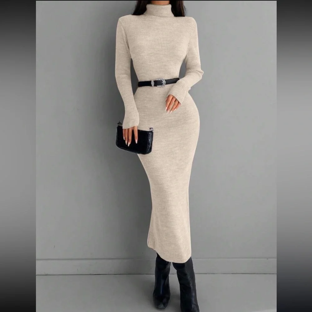 Luxe black high neck sweater bodycon dress - Picture 11 of 16